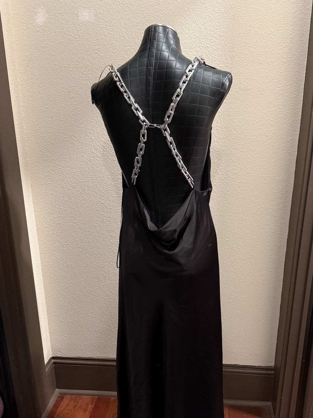 Zara Black Maxi Slip Dress with Silver Chain Back